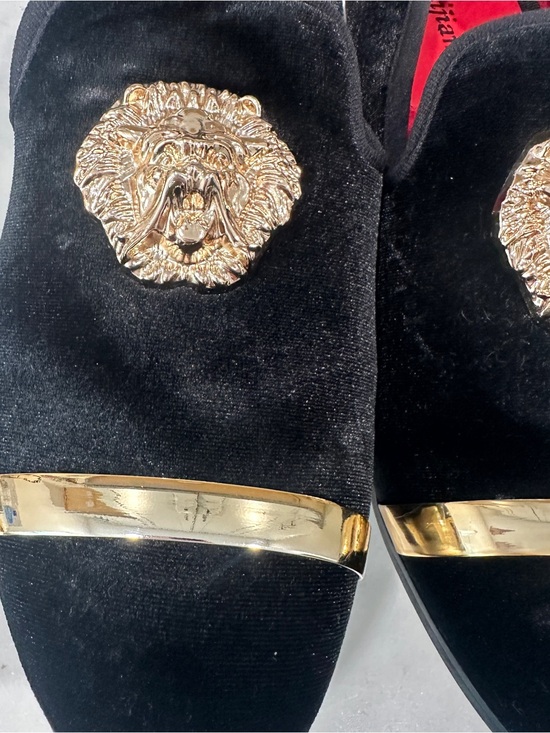MEIJIANA Black Velvet Designer Loafers | Men’s Size 8 | Gold Medallion main image 12